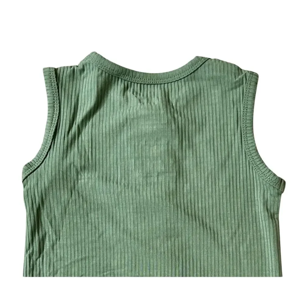 Little‎ Bum Bums Bamboo Ivy Green Ribbed Shortall Romper 18-24 NWT Boho Chic